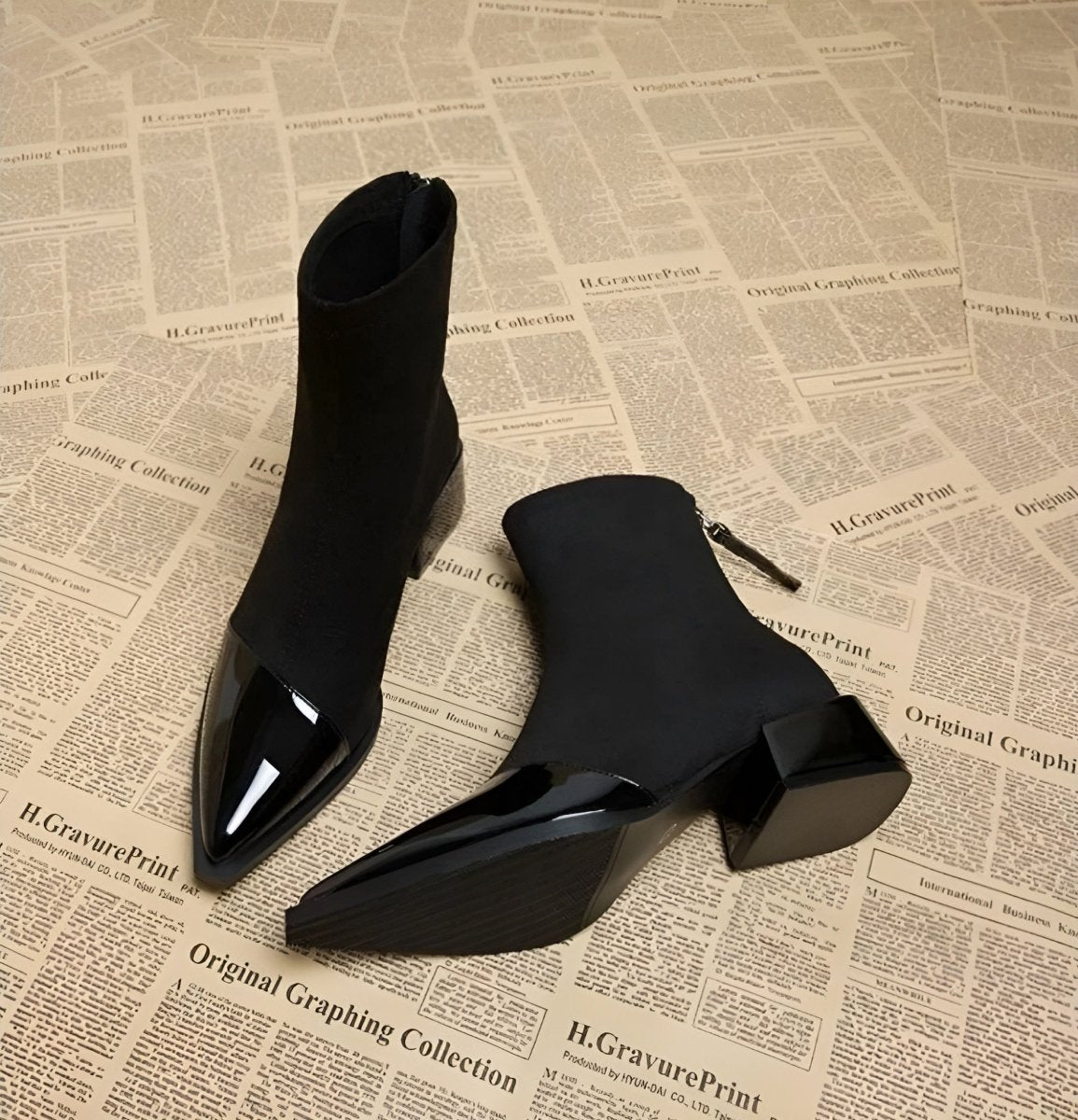 Womens Ankle Boots Suede Detailing Block Heel Elegant - Nalani - Fashion Clothing and Decor