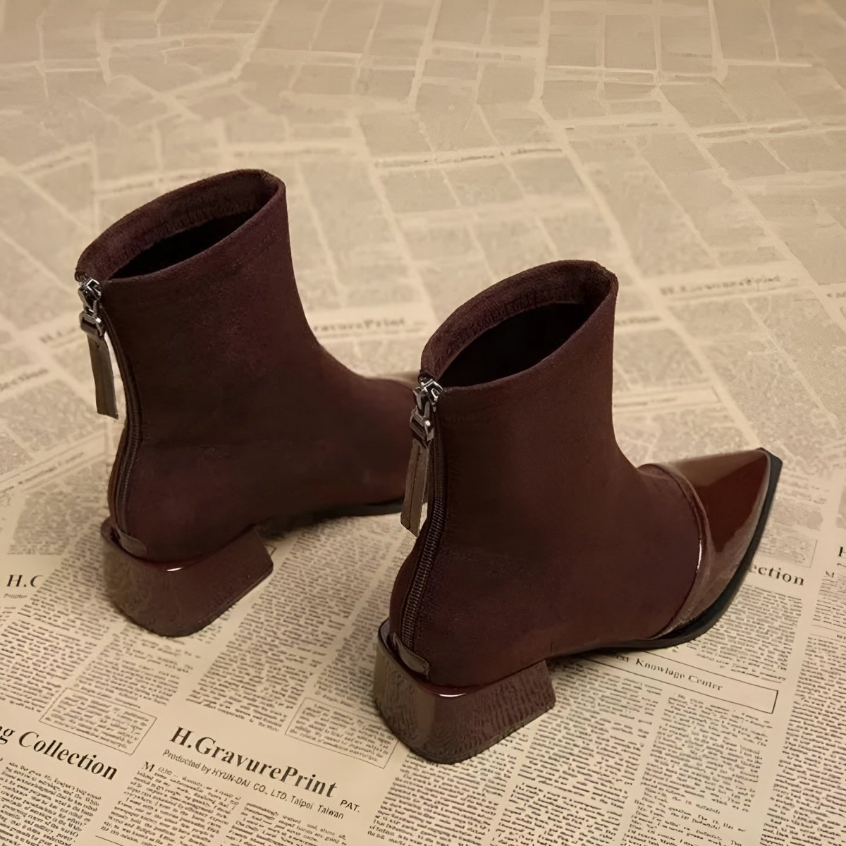 Womens Ankle Boots Suede Detailing Block Heel Elegant - Nalani - Fashion Clothing and Decor
