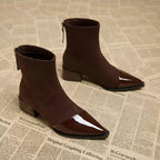 Womens Ankle Boots Suede Detailing Block Heel Elegant - Nalani - Fashion Clothing and Decor