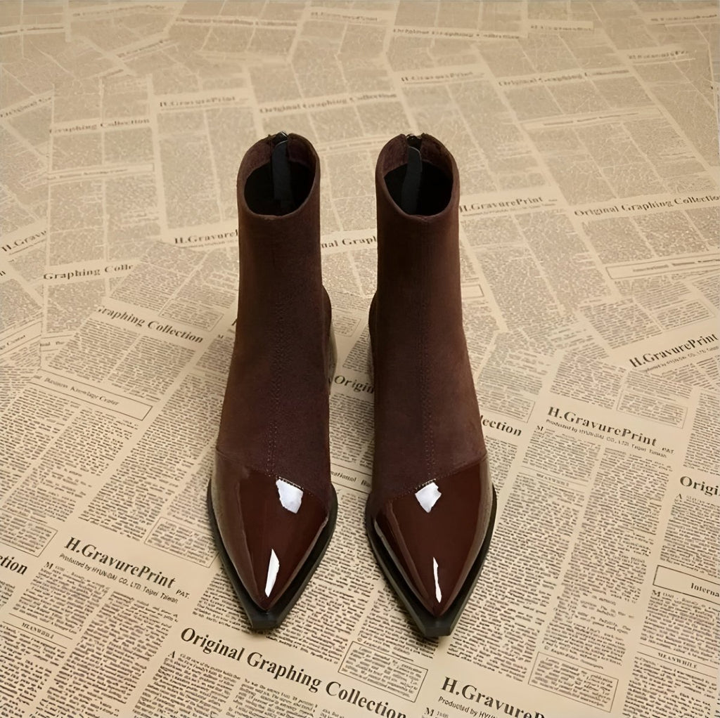 Womens Ankle Boots Suede Detailing Block Heel Elegant - Nalani - Fashion Clothing and Decor