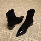 Womens Ankle Boots Suede Detailing Block Heel Elegant - Nalani - Fashion Clothing and Decor