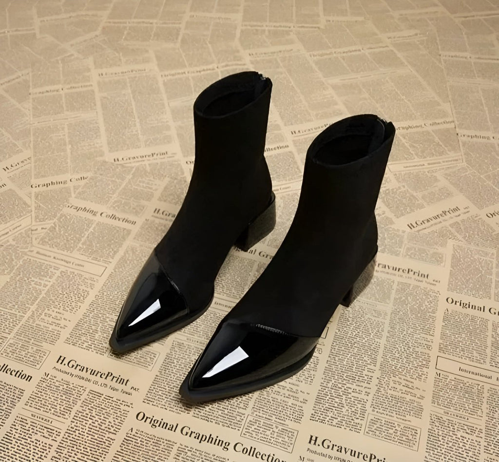Womens Ankle Boots Suede Detailing Block Heel Elegant - Nalani - Fashion Clothing and Decor
