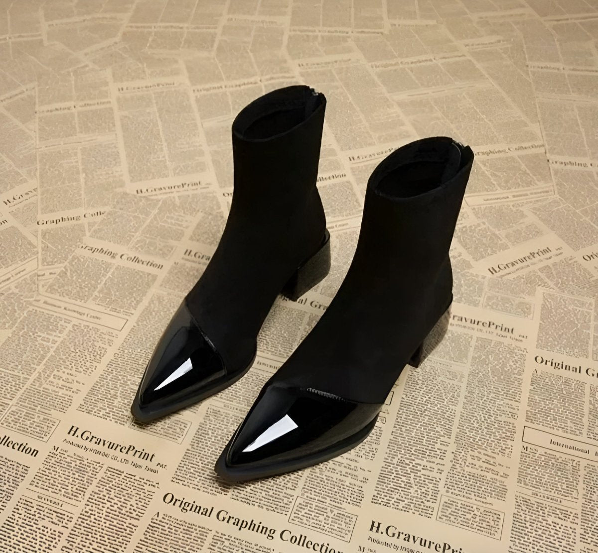 Womens Ankle Boots Suede Detailing Block Heel Elegant - Nalani - Fashion Clothing and Decor
