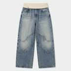 Women's Baggy Jeans with Statement Seams – Wide Leg Jeans with Ribbed Comfort Waistband, Light Blue, S–2XL – Sephira - Nalani - Fashion Clothing and Decor
