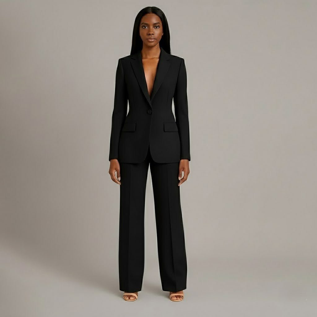 Women’s Blazer And Wide Leg Trousers Tailored Suit Set | Button Front For Workwear Office - Nalani - Fashion Clothing and Decor