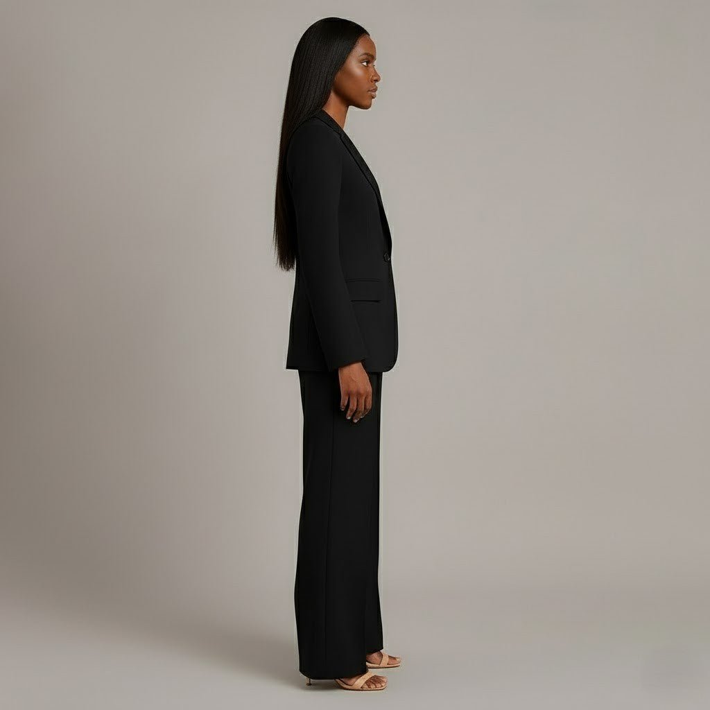 Women’s Blazer And Wide Leg Trousers Tailored Suit Set | Button Front For Workwear Office - Nalani - Fashion Clothing and Decor