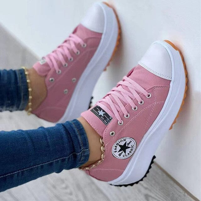 Women's Casual Canvas Sneakers With Lace Up And Rubber Sole - Nalani - UK Fashion Clothing and Decor