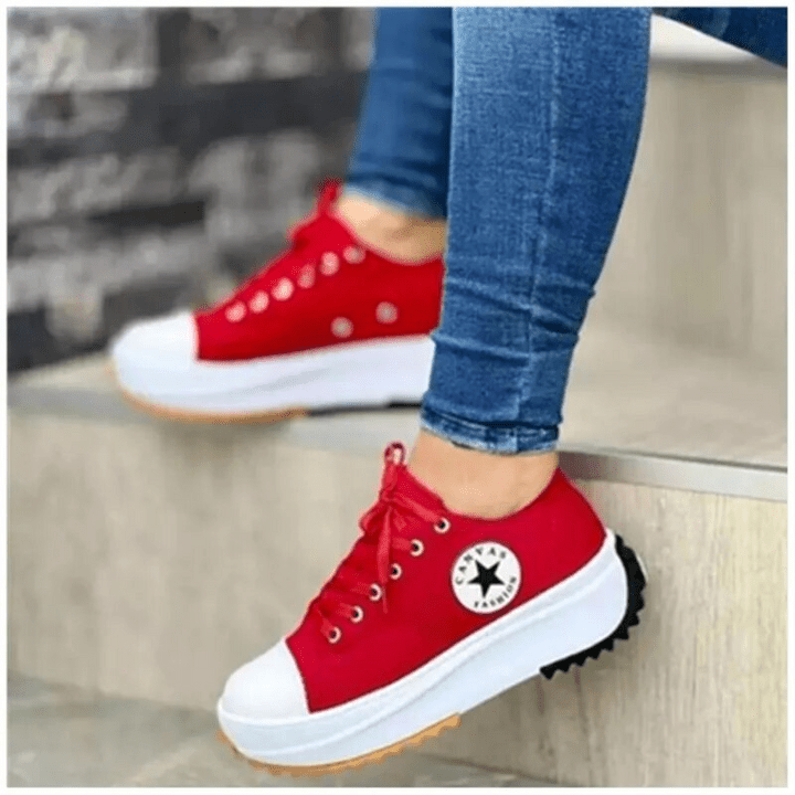 Women's Casual Canvas Sneakers With Lace Up And Rubber Sole - Nalani - UK Fashion Clothing and Decor