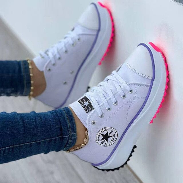 Women's Casual Canvas Sneakers With Lace Up And Rubber Sole - Nalani - UK Fashion Clothing and Decor