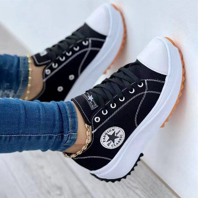 Women's Casual Canvas Sneakers With Lace Up And Rubber Sole - Nalani - UK Fashion Clothing and Decor