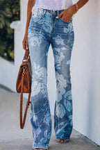 Women's casual floral pocket regular denim jeans - Nalani - UK Fashion Clothing and Decor