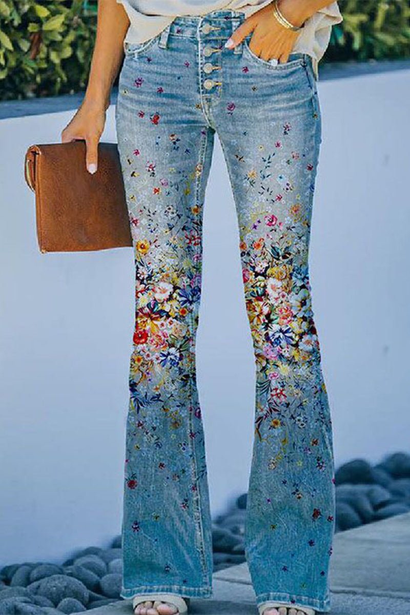 Women's casual floral pocket regular denim jeans - Nalani - UK Fashion Clothing and Decor
