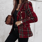 Women's Checkered Blazer with Buttons and Lapel Collar | Long Sleeve - Nalani - Fashion Clothing and Decor