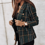 Women's Checkered Blazer with Buttons and Lapel Collar | Long Sleeve - Nalani - Fashion Clothing and Decor
