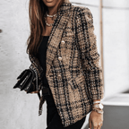 Women's Checkered Blazer with Buttons and Lapel Collar | Long Sleeve - Nalani - Fashion Clothing and Decor