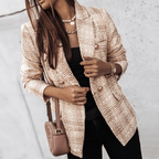 Women's Checkered Blazer with Buttons and Lapel Collar | Long Sleeve - Nalani - Fashion Clothing and Decor