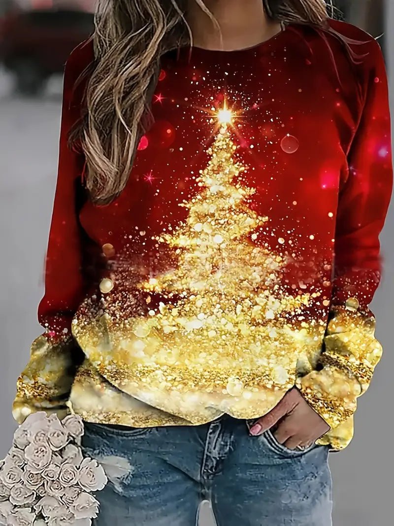 Womens Christmas Tree Print Sweater Festive Holiday Knit - Nalani - UK Fashion Clothing and Decor