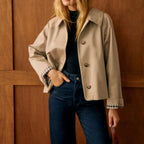 Women's Classic Trench Coat Cotton Jacket With Check Pattern - Nalani - Fashion Clothing and Decor