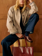 Women's Classic Trench Coat Cotton Jacket With Check Pattern - Nalani - Fashion Clothing and Decor