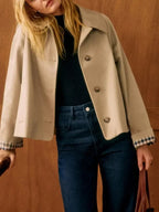 Women's Classic Trench Coat Cotton Jacket With Check Pattern - Nalani - Fashion Clothing and Decor