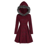 Women's double - breasted coat with fur hood - Nalani - UK Fashion Clothing and Decor