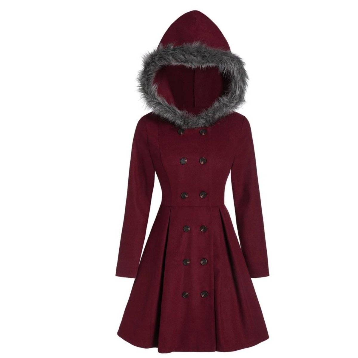 Women's double - breasted coat with fur hood - Nalani - UK Fashion Clothing and Decor