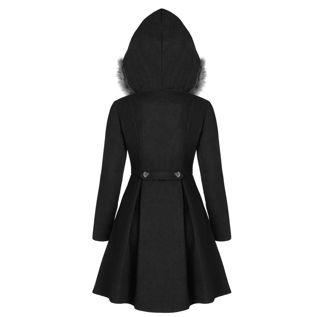 Women's double - breasted coat with fur hood - Nalani - UK Fashion Clothing and Decor