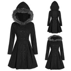 Women's double - breasted coat with fur hood - Nalani - UK Fashion Clothing and Decor