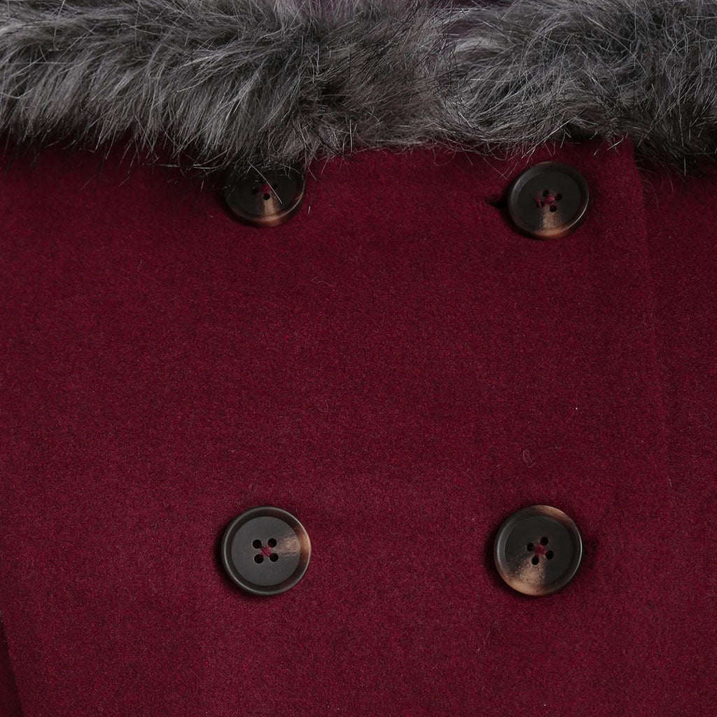 Women's double - breasted coat with fur hood - Nalani - UK Fashion Clothing and Decor