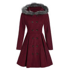 Women's double - breasted coat with fur hood - Nalani - UK Fashion Clothing and Decor