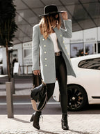 Women's Double - Breasted Wool Coat - Tailored Fit - Gold Button Detail - Mid - Thigh Length - Nalani - UK Fashion Clothing and Decor