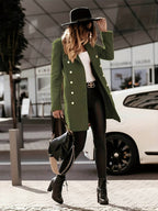Women's Double - Breasted Wool Coat - Tailored Fit - Gold Button Detail - Mid - Thigh Length - Nalani - UK Fashion Clothing and Decor