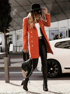 Women's Double - Breasted Wool Coat - Tailored Fit - Gold Button Detail - Mid - Thigh Length - Nalani - UK Fashion Clothing and Decor