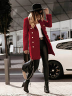 Women's Double - Breasted Wool Coat - Tailored Fit - Gold Button Detail - Mid - Thigh Length - Nalani - UK Fashion Clothing and Decor