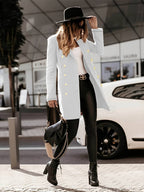 Women's Double - Breasted Wool Coat - Tailored Fit - Gold Button Detail - Mid - Thigh Length - Nalani - UK Fashion Clothing and Decor