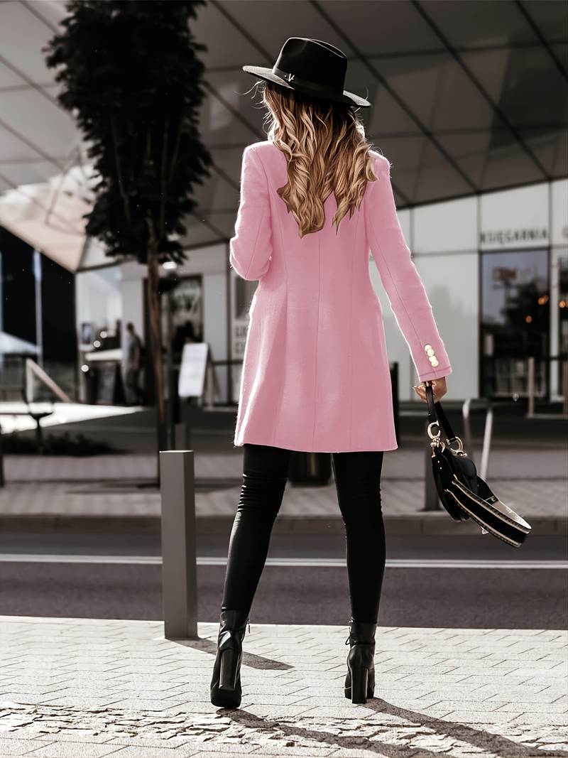 Women's Double - Breasted Wool Coat - Tailored Fit - Gold Button Detail - Mid - Thigh Length - Nalani - UK Fashion Clothing and Decor