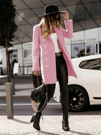 Women's Double - Breasted Wool Coat - Tailored Fit - Gold Button Detail - Mid - Thigh Length - Nalani - UK Fashion Clothing and Decor