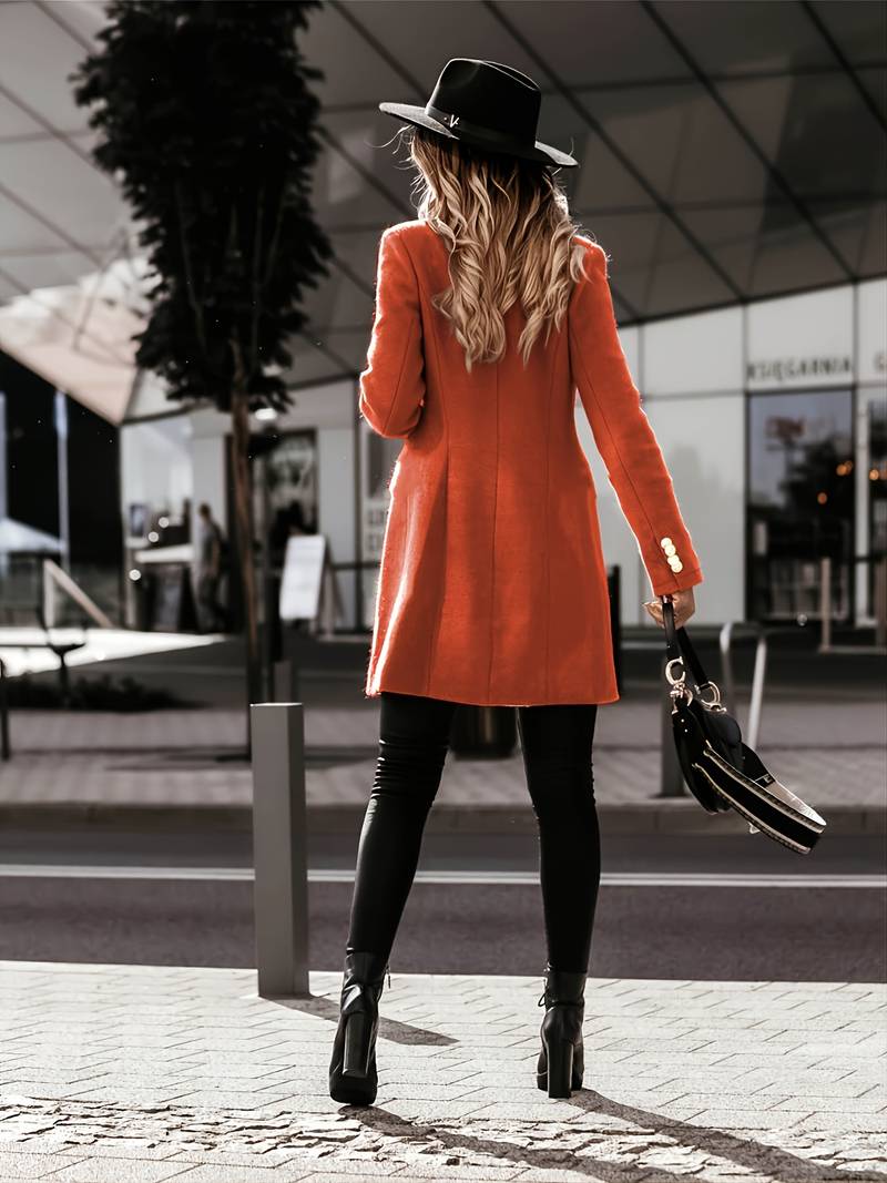 Women's Double - Breasted Wool Coat - Tailored Fit - Gold Button Detail - Mid - Thigh Length - Nalani - UK Fashion Clothing and Decor