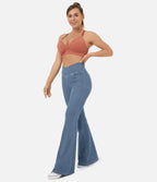 Women's elasticated Wide leg flared jeans with high waist - Nalani - UK Fashion Clothing and Decor
