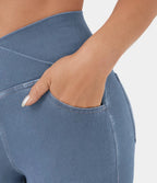 Women's elasticated Wide leg flared jeans with high waist - Nalani - UK Fashion Clothing and Decor