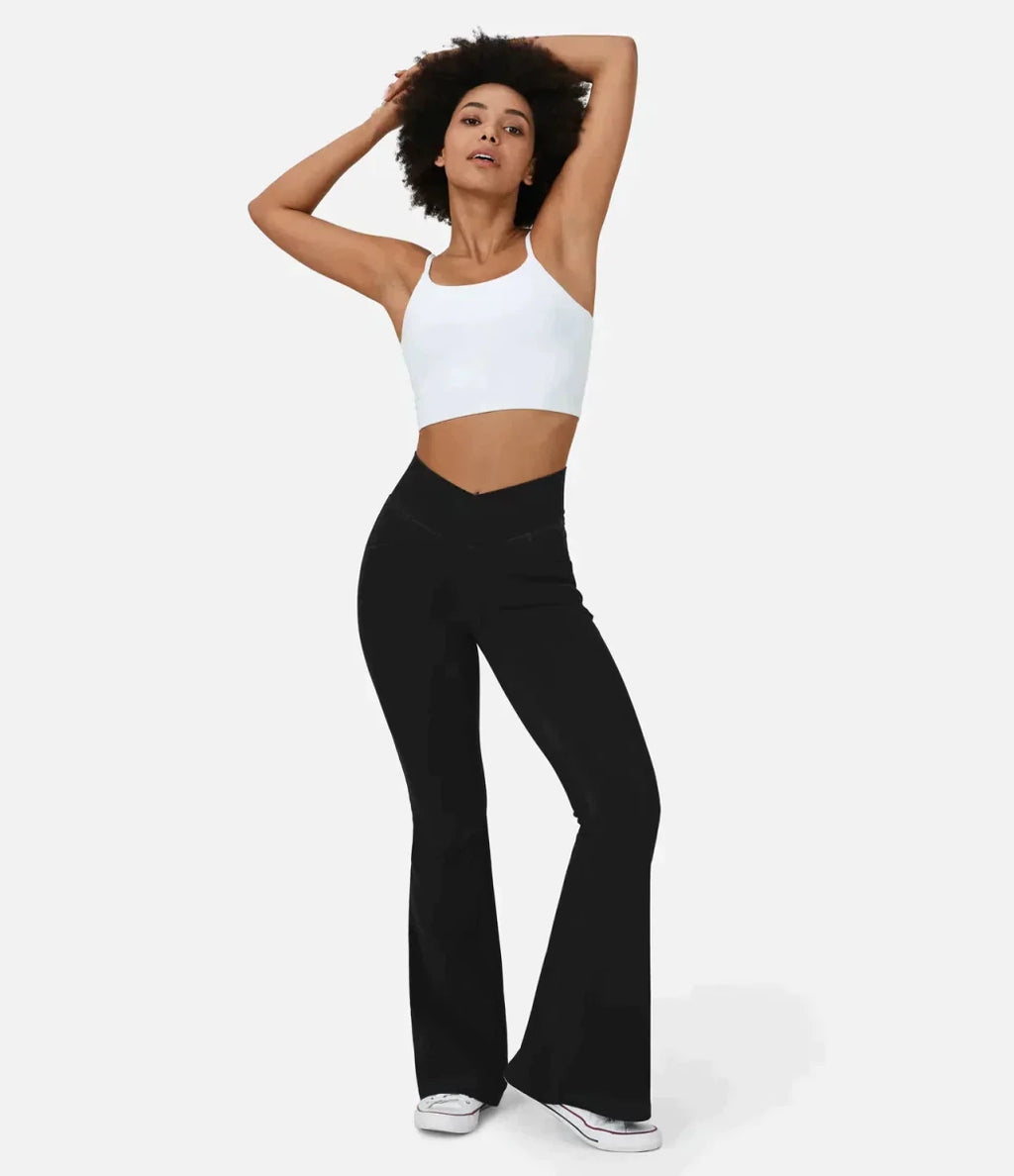 Women's elasticated Wide leg flared jeans with high waist - Nalani - UK Fashion Clothing and Decor