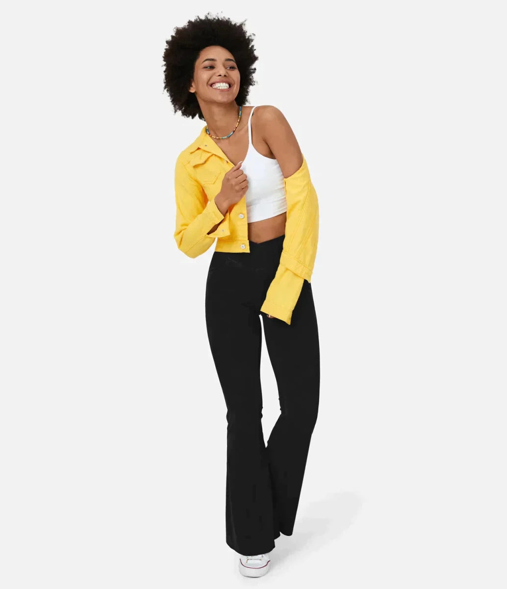 Women's elasticated Wide leg flared jeans with high waist - Nalani - UK Fashion Clothing and Decor
