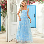 Women's Evening Cocktail Prom Dress - A - Line Silhouette - Butterfly Embroidery - Spaghetti Straps - Nalani - UK Fashion Clothing and Decor