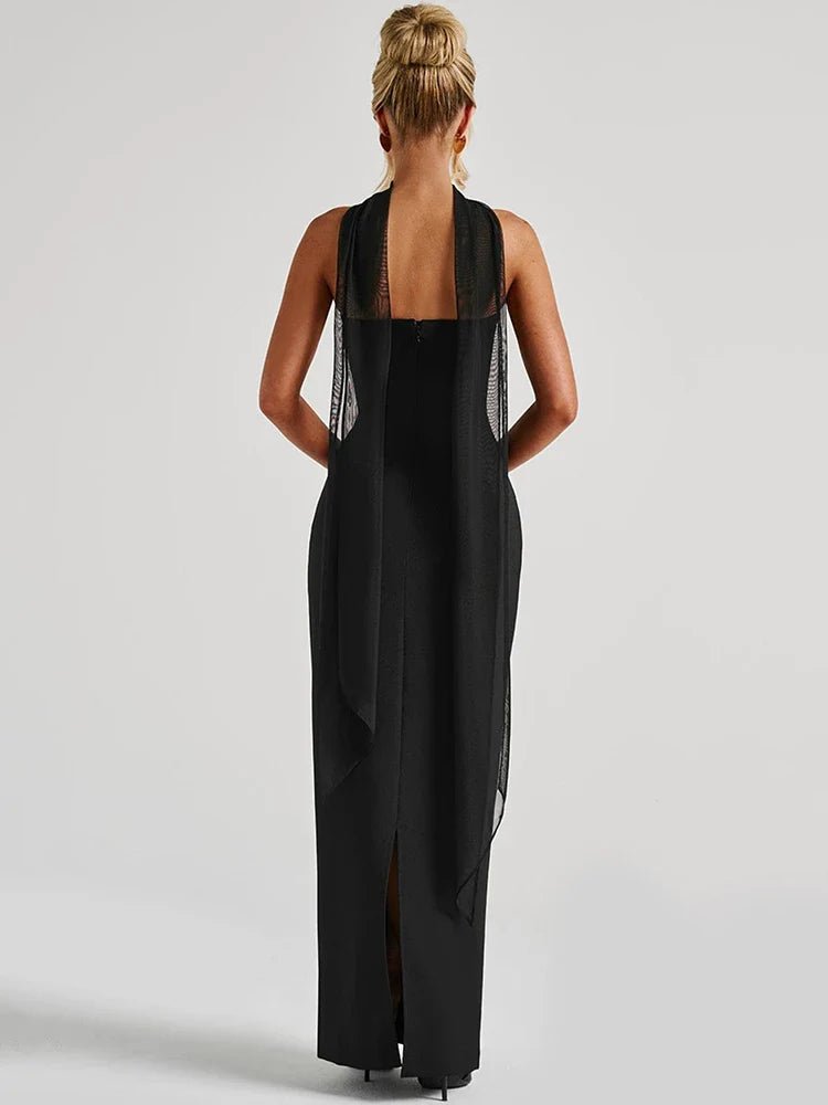 Women's Evening Prom Dress - Strapless Floor - Length - Column Silhouette - Halter Scarf Detail - Nalani - UK Fashion Clothing and Decor