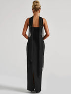 Women's Evening Prom Dress - Strapless Floor - Length - Column Silhouette - Halter Scarf Detail - Nalani - UK Fashion Clothing and Decor
