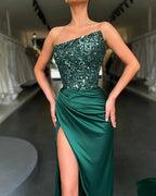 Women's Evening Prom Dress - Strapless Sequined Bodice - High Slit Flowing Design - Nalani - UK Fashion Clothing and Decor