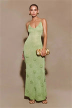 Women's Evening Prom Gown - Sleeveless Spaghetti Straps - V - Neck Floral Embellished Elegant Wear - Nalani - UK Fashion Clothing and Decor