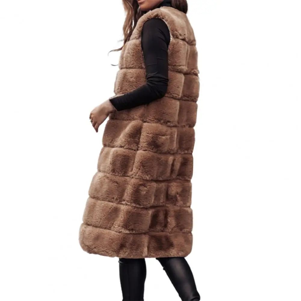 Women's Faux Fur Vest - Long Sleeveless - Open Front Lightweight Layer - Nalani - UK Fashion Clothing and Decor