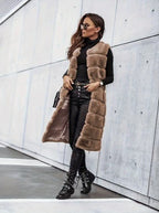 Women's Faux Fur Vest - Long Sleeveless - Open Front Lightweight Layer - Nalani - UK Fashion Clothing and Decor