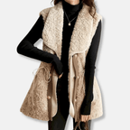 Womens Faux Wool Vest With Shawl Collar Relaxed Fit Hip Length - Nalani - UK Fashion Clothing and Decor